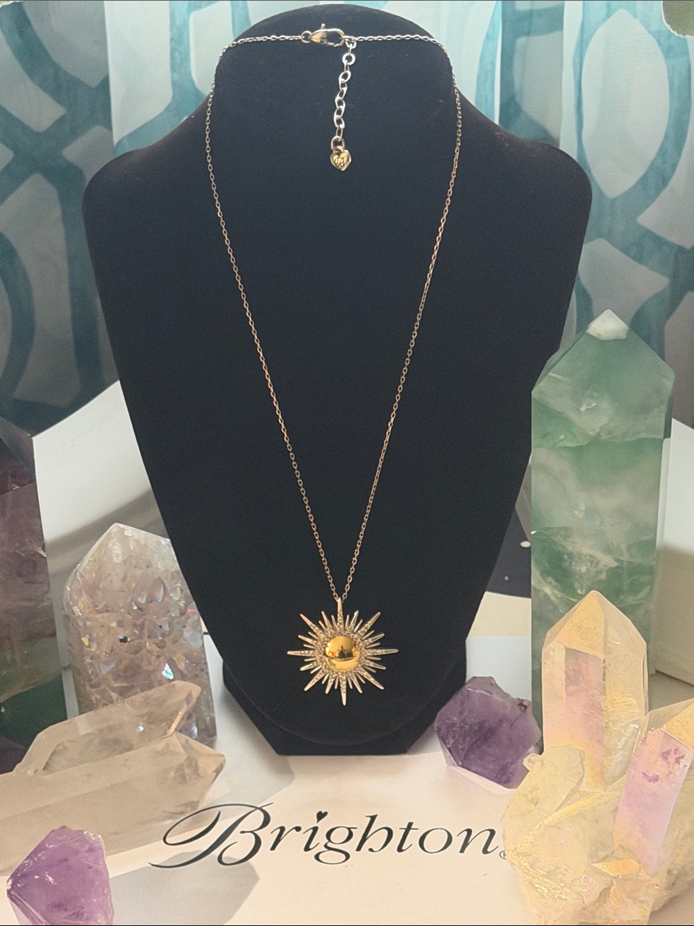🌞 RARE BRIGHTON SUNGLOW! Vintage Two-Tone Sun Necklace with crystals 💎